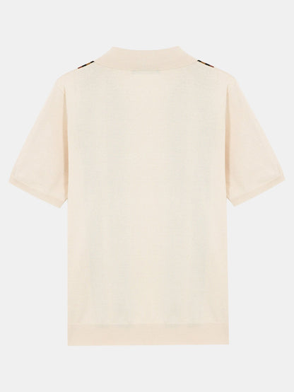 Short Sleeve Striped Button Up Sweater Polo