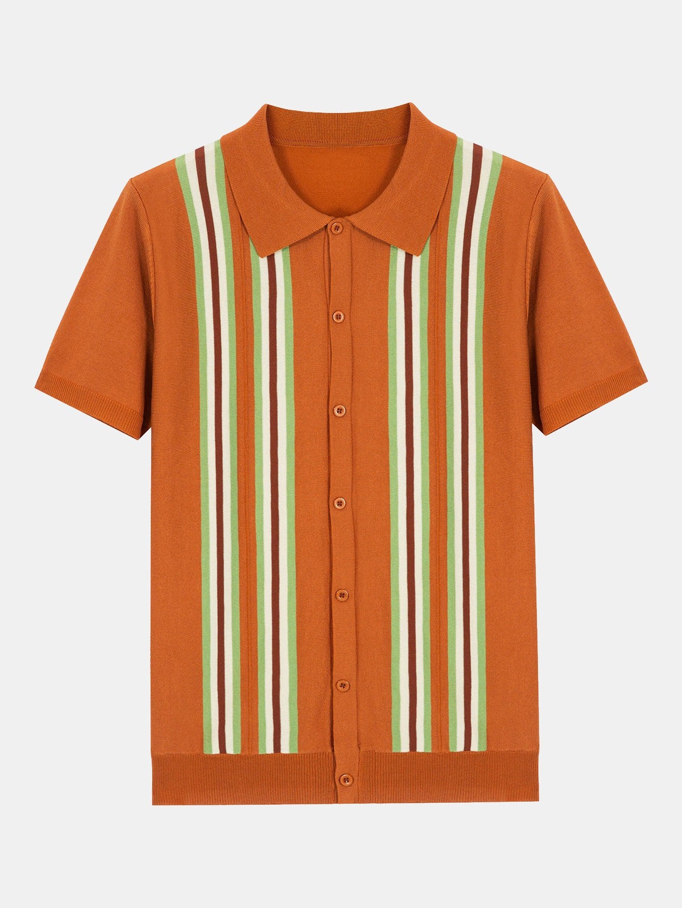 Short Sleeve Striped Button Up Sweater Polo