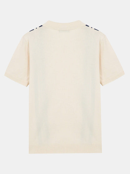 Striped Johnny Collar Sweater Polo