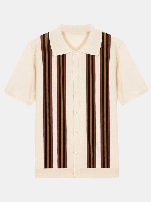 Short Sleeve Striped Button Up Sweater Polo